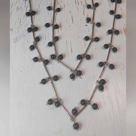 Double Layer Black Imitation Pearl Bobble With Silver Necklace Jewelry Accessory - Picture 1 of 7